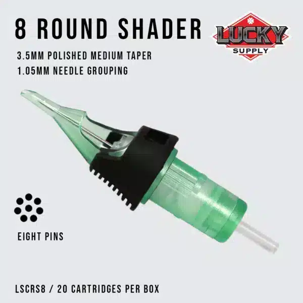 Lucky Supply V2 Needle Cartridges - ROUND SHADERS (12 Gauge, Medium Taper) - Image 2